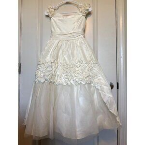 Joan Calabrese Mon Cheri Flower Girl Dress Size 10 Ivory Satin Tulle Straps Bow